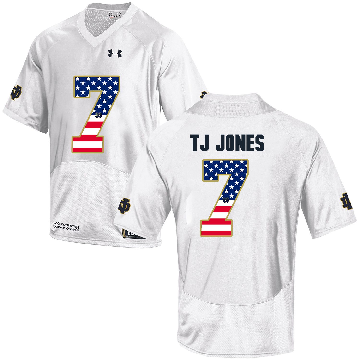 Men Norte Dame Fighting Irish #7 Tj Jones White Flag Customized NCAA Jerseys